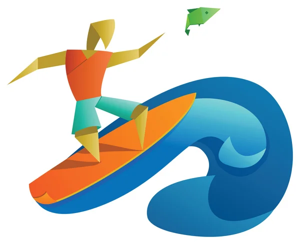 Surfista di carta e pesce saltatore — Vettoriale Stock