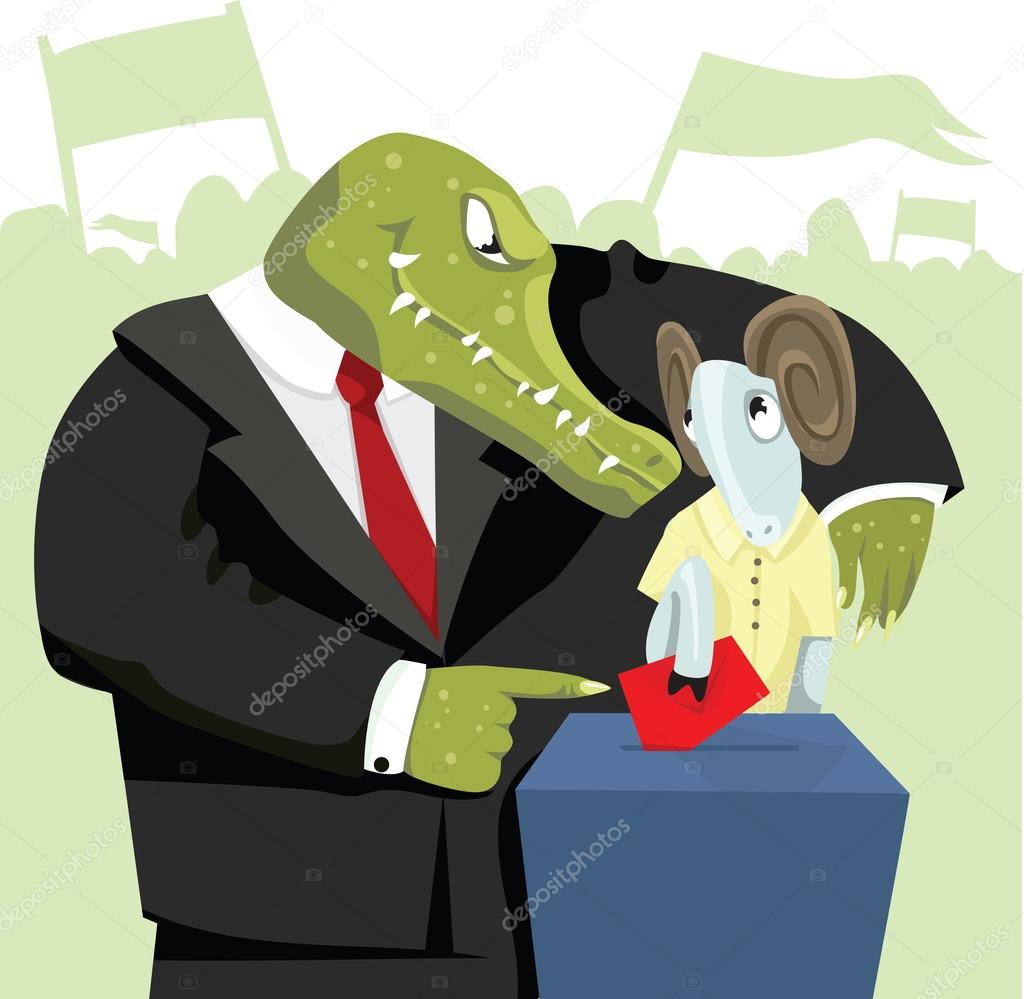 Crocodile agitating the sheep to vote.