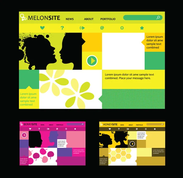 Reagovat web design šablony v různých barvách — Stockový vektor