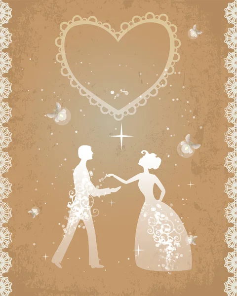 Wedding couple in retro style — Stock Vector