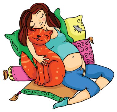 bir kedi ile hamile kız