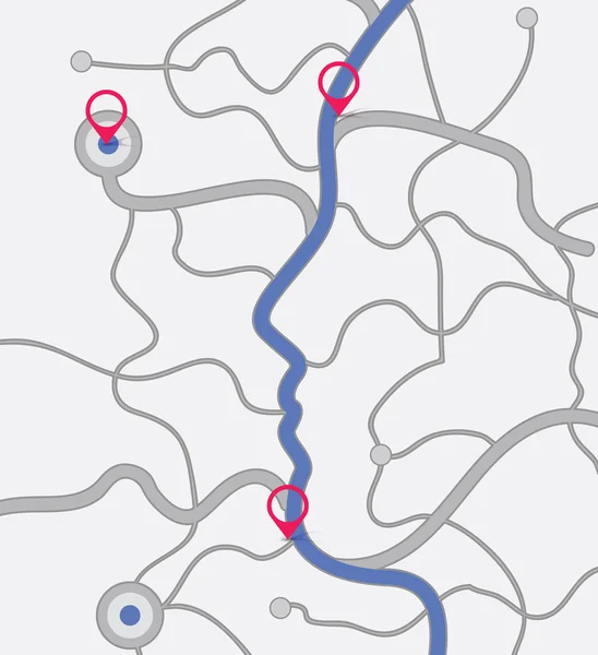 Mappa GPS con marcatori. La strada principale è a forma di volto umano . — Vettoriale Stock