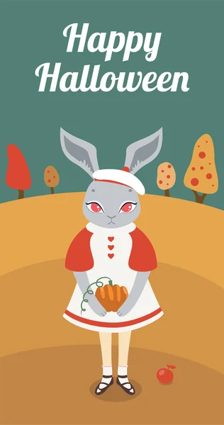 Cadılar Bayramı retro kartı ile tavşan — Stok Vektör