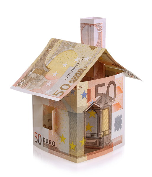 Euro house made from banknotes isolated