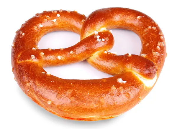 Bretzel fraîchement cuit sur fond blanc — Photo