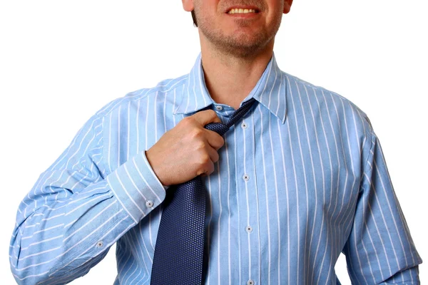 Businessman in blue shirt tie lost. Freedom concept. — Stock Photo, Image