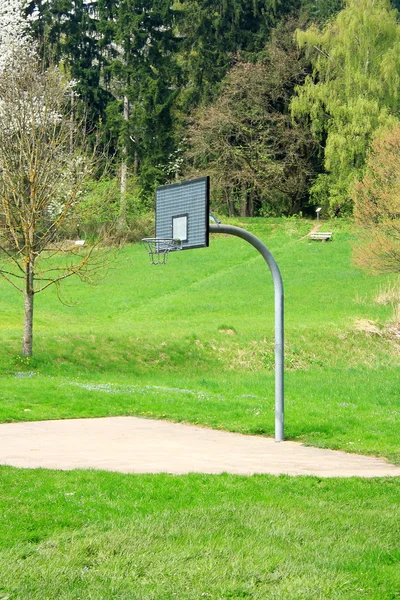 Basketball hoop on green meadow — Stock Photo, Image