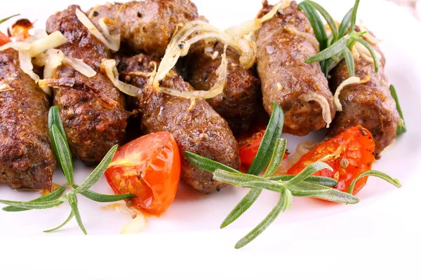 Grilled meat rolls with tomato and rosemary — Stock Photo, Image