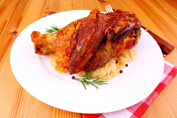 Grilled pork with pickled cabbage — Stock Photo, Image