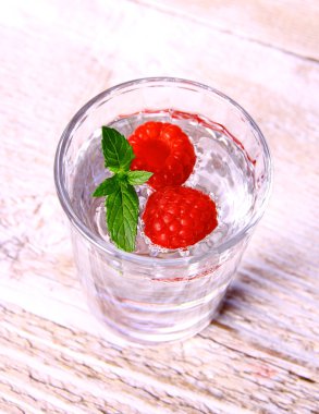 iki Ahududu ve nane bardak su ile