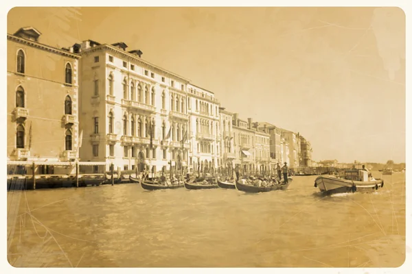 Retro postcard, bots and more gondola on Grand Canal — Stock Photo, Image