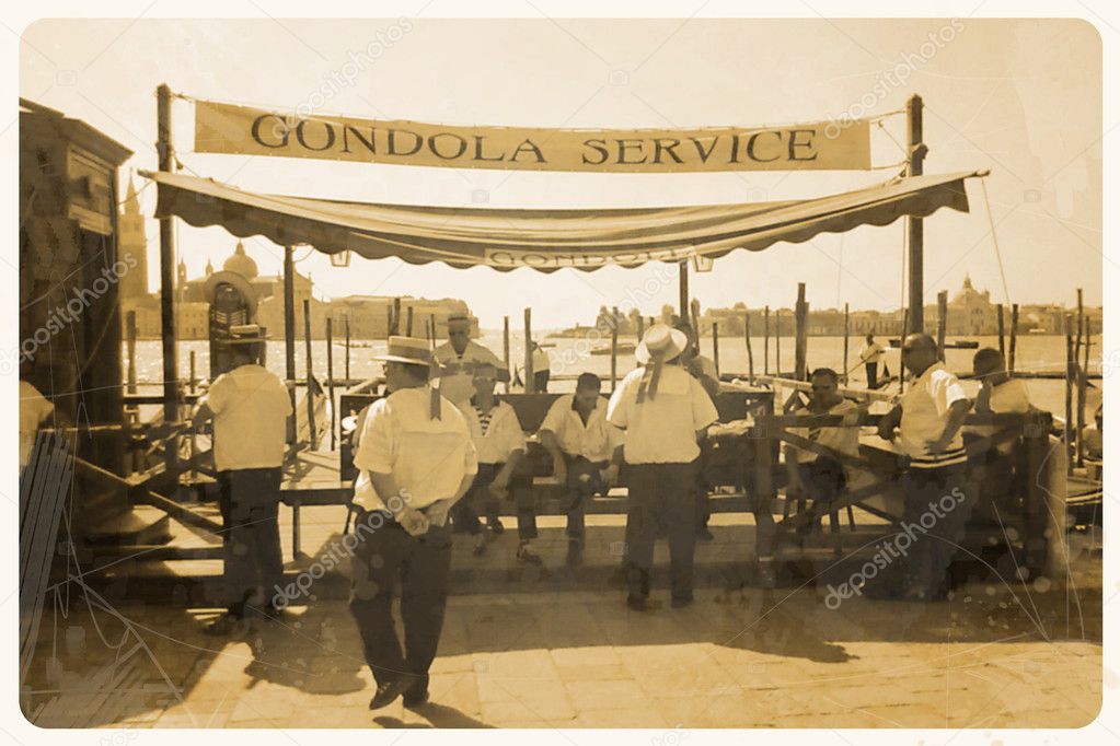 Retro Postkarte, Gondel Service with gondolier at Pier