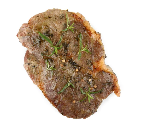 허브, 평면도에 절인 돼지고기 목 스테이크 구이 — 스톡 사진