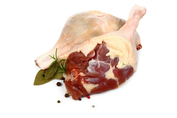 Fresh duck leg with spices and bay leaf — Stock Photo, Image