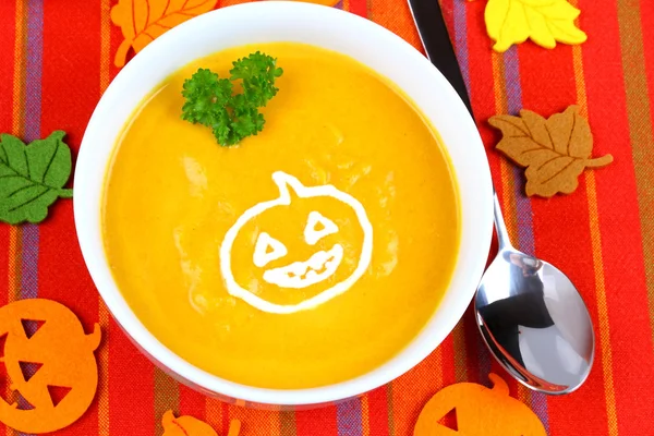 Pumpkin soup with pasta in cream, — Stock Photo, Image