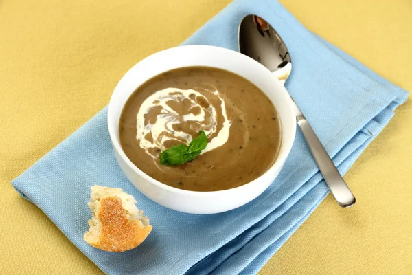 Precious mushroom cream soup with bread — Stock Photo, Image