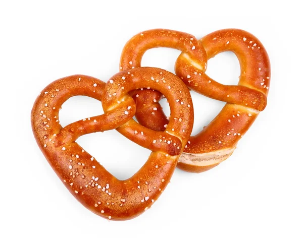 Two delicious Bavarian pretzel in heart shape — Stock Photo, Image