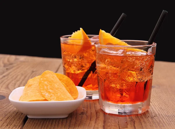 Spritz aperitif - two orange cocktail with ice cubes — Stock Photo, Image