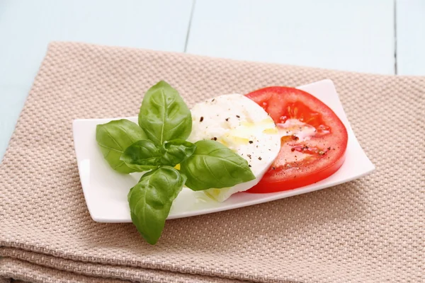Basil leaf, mozzarella cheese and tomato — Stock Photo, Image