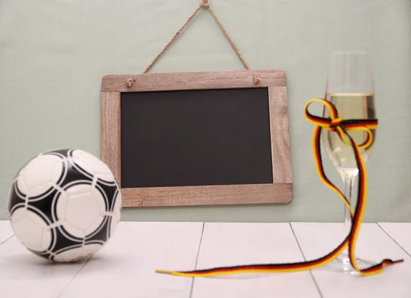 Rio de Janeiro, Brazil, July 12, 2014. Writing board, champagne, football — 图库照片