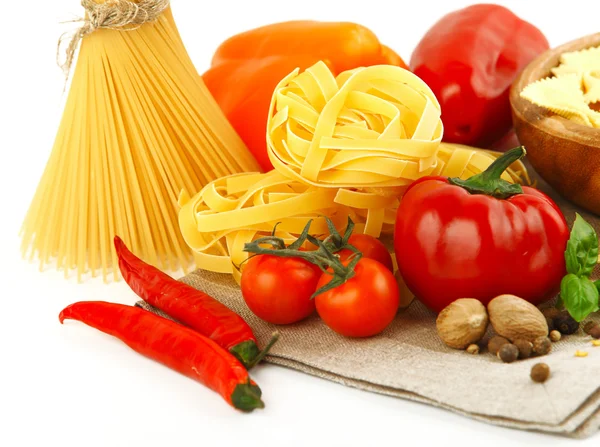 Italian Pasta with vegetables in wooden plate — Stock Photo, Image