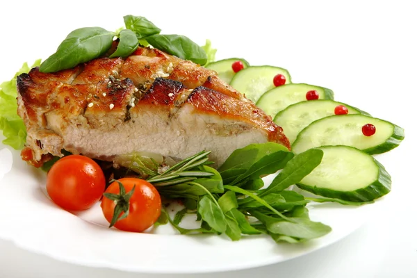 Glazed Roast Pork with vegetables isolated on white background. — Stock Photo, Image