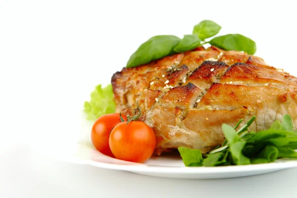 Glazed Roast Pork with vegetables isolated on white background. — Stock Photo, Image