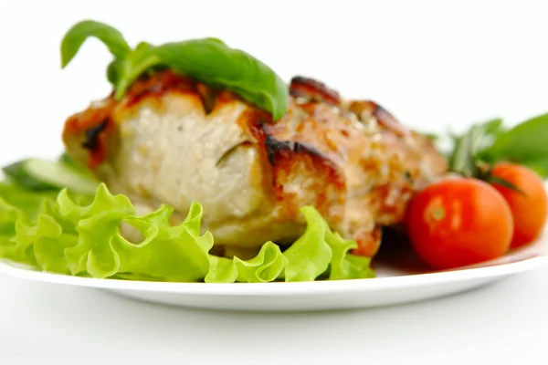 Glazed Roast Pork with vegetables isolated on white background. — Stock Photo, Image