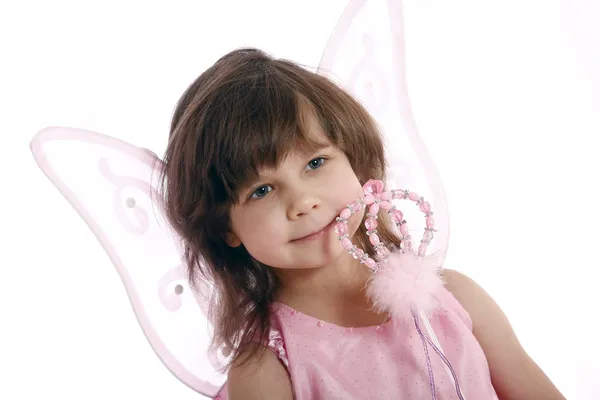 Hermosa chica en un disfraz de hada con alas de mariposa — Foto de Stock