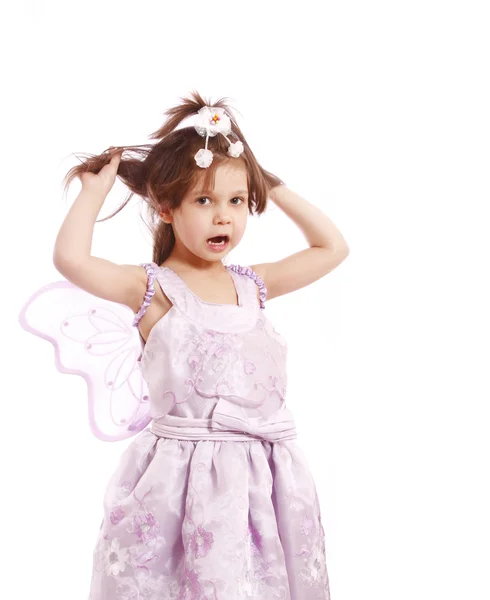Hermosa chica en un disfraz de hada con alas de mariposa — Foto de Stock