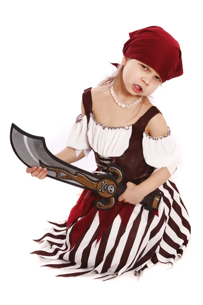 Krásná holčička v kostýmu piráta, izolované — Stock fotografie