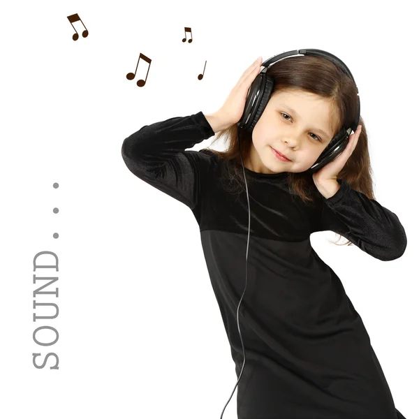 Malá holka se sluchátky — Stock fotografie