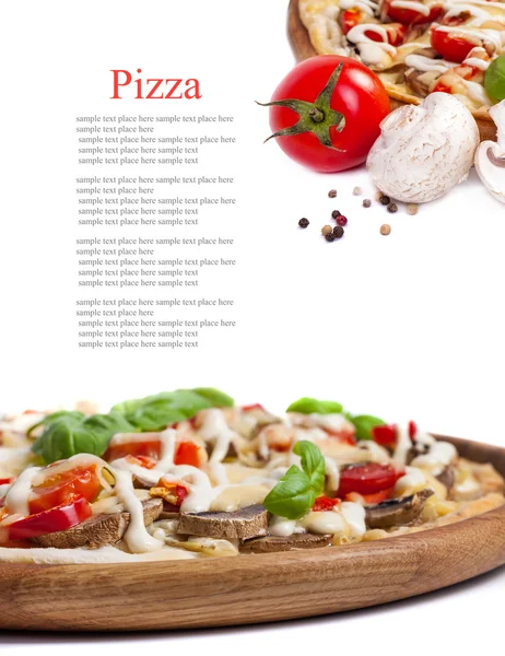 Vegetarian pizza with peppers, mushrooms, tomatoes, olives and b — Stock Photo, Image