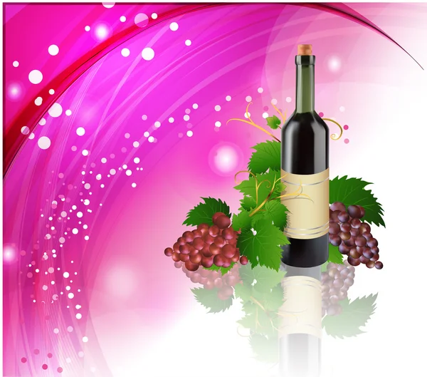 Grape and bottle of wine with reflection — Stock Vector