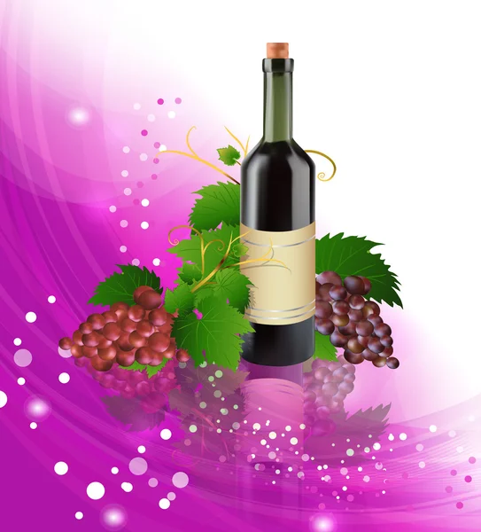 ブドウとワインのボトル — ストックベクタ
