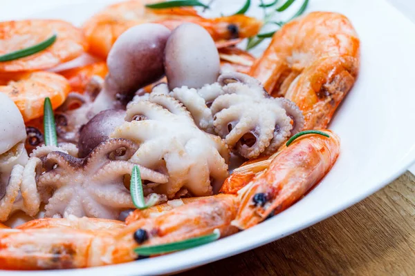 Two kinds of fresh cooking seafood shrimp, octopus