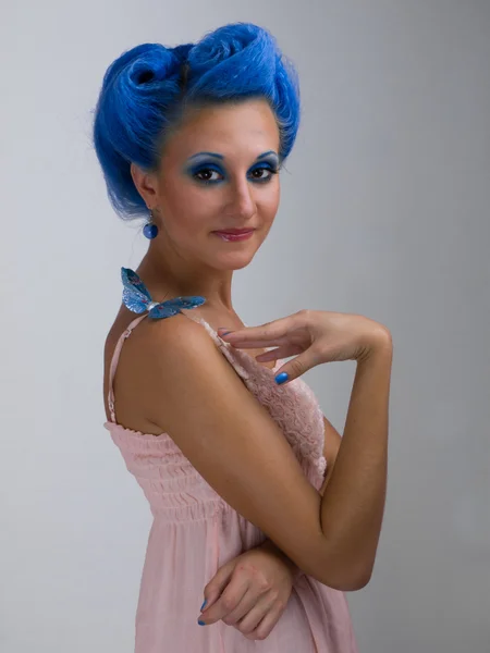 Mulher com cabelo azul — Fotografia de Stock