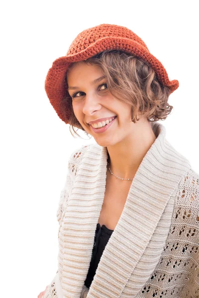 Giovane donna in cappello arancione — Foto Stock