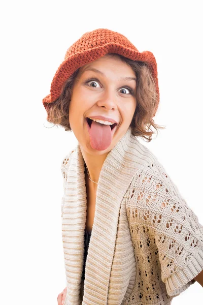 Giovane donna in cappello arancione — Foto Stock