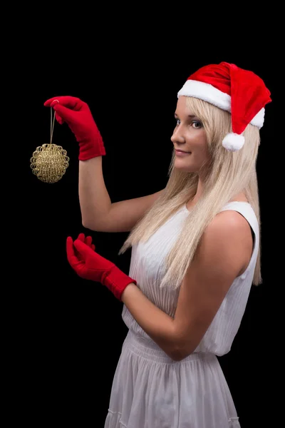 Girl in red Cristmas Santa hat — Stock Photo, Image