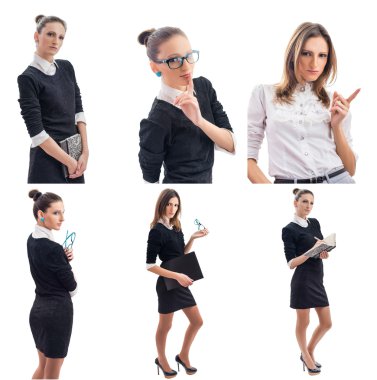 güzel yong kadın üzerinde beyaz izole gözlük