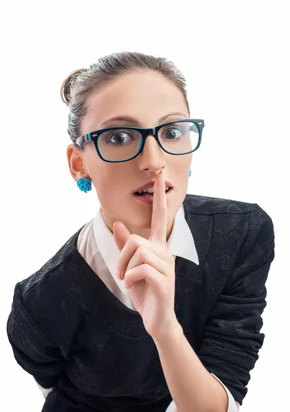 Belle femme yong dans des lunettes isolées sur blanc — Photo