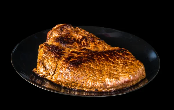 Kokt läckra grillade biff Grill isolerade på svart — Stockfoto