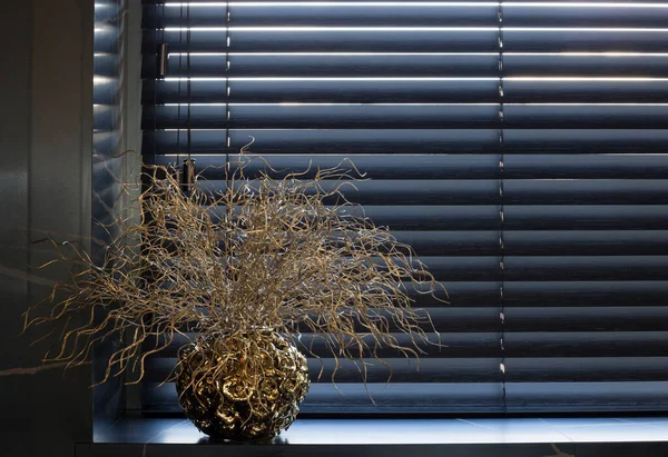 Wooden Blinds Black Color Closeup Window Bamboo Slats 50Mm Wide — Φωτογραφία Αρχείου