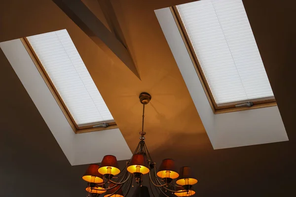 Pleated Blinds Automatic Roof Windows Close Interior Motorized Blinds Skylights — 图库照片