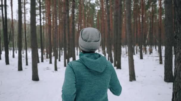 Treinamento Corredor Para Manter Forma Volta Vista Atleta Jogging Inverno — Vídeo de Stock