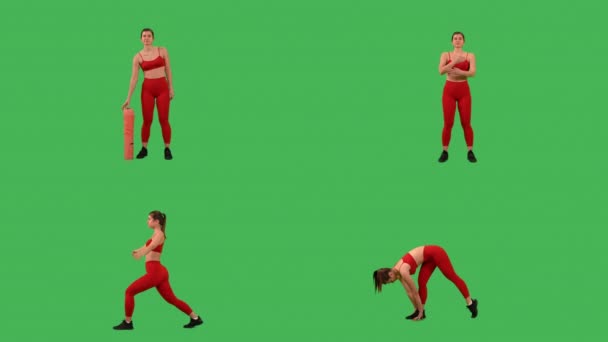 Collage Donna Fare Esercizi Fitness Sport Routine Isolato Sfondo Schermo — Video Stock