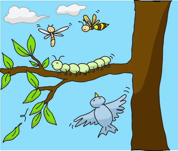 Cartoon afbeelding insecten in de natuur. — Stockvector