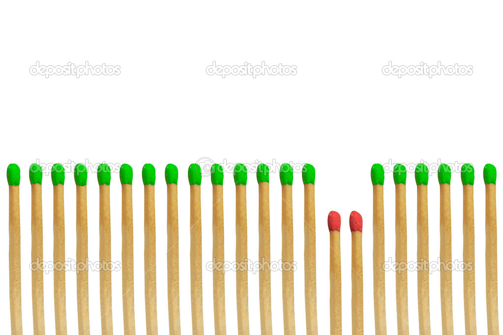 Red matchstick loser concept isolated on white background