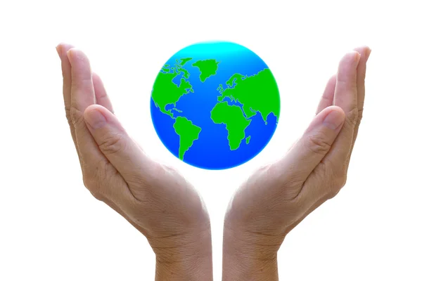 Зажатый глобус в руке, защити наш мир, спаси Землю — стоковое фото